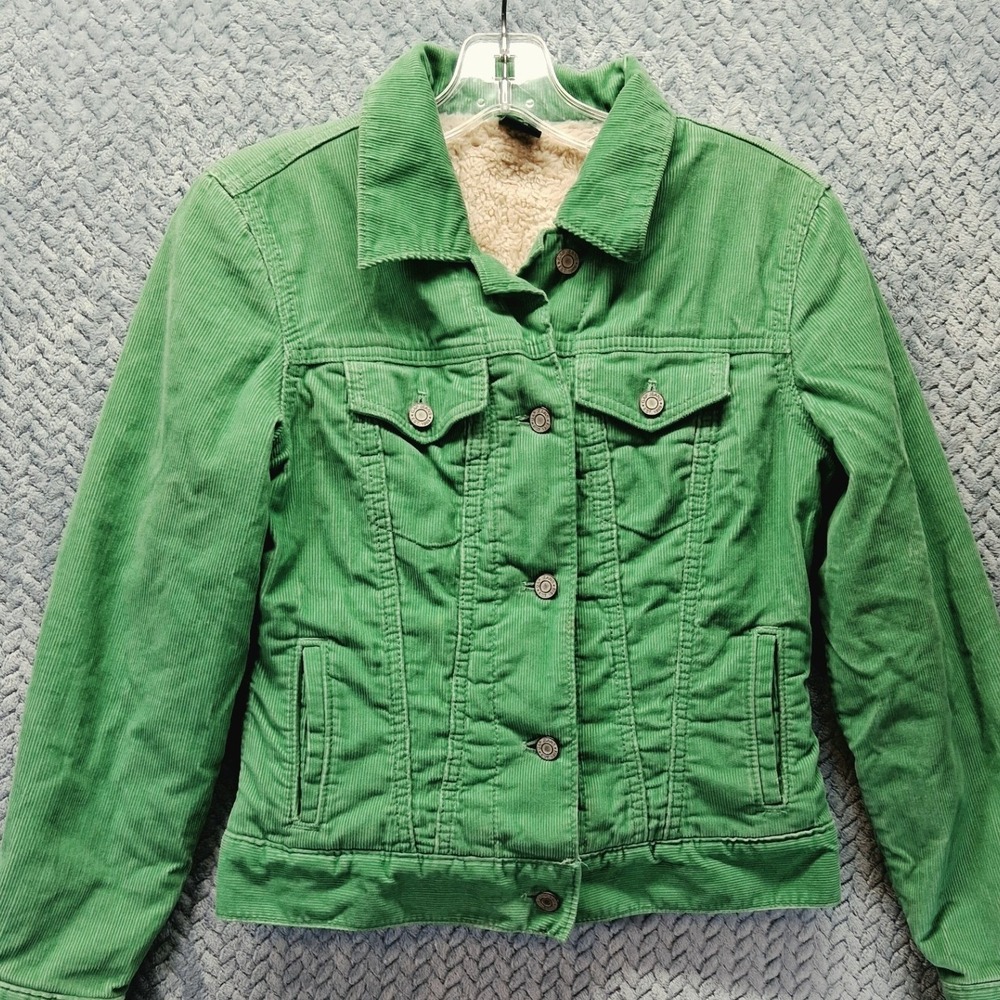 Y2K Gap Womens XS Green Corduroy Sherpa Lined Trucker Jacket